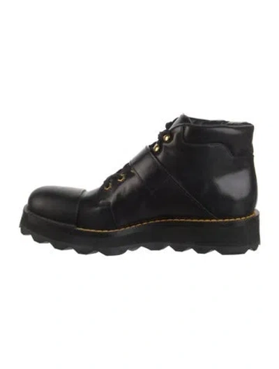 Pre-owned Prada Leather Lace-up Boots In Black