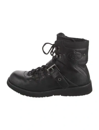 Pre-owned Prada Leather Lace-up Boots In Black