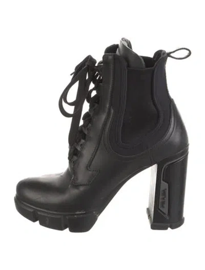 Pre-owned Prada Leather Lace-up Boots In Black