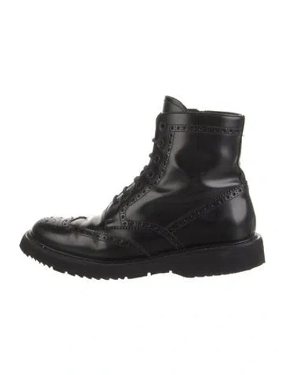 Pre-owned Prada Leather Lace-up Boots In Black