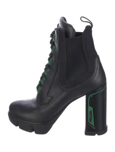 Pre-owned Prada Leather Lace-up Boots In Black
