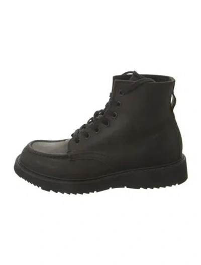 Pre-owned Prada Leather Lace-up Boots In Black