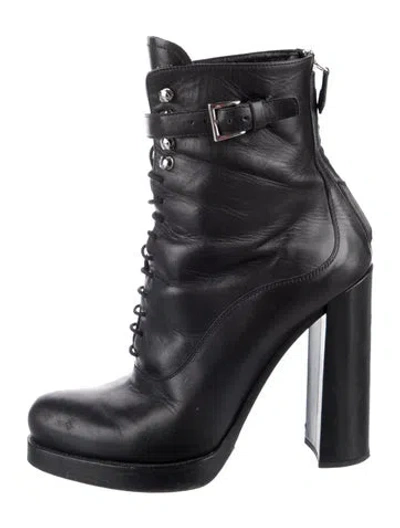 Pre-owned Prada Leather Lace-up Boots In Black