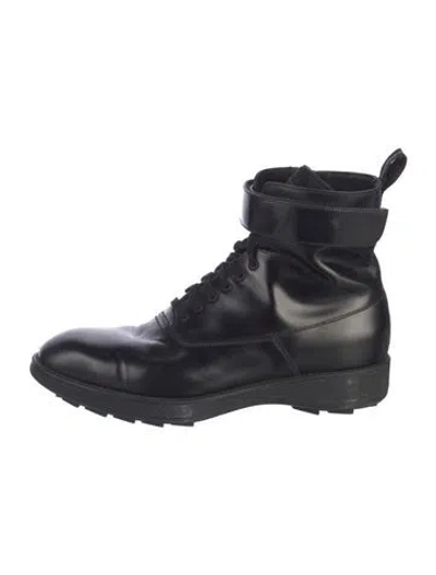 Pre-owned Prada Leather Lace-up Boots In Black