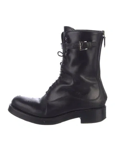 Pre-owned Prada Leather Lace-up Boots In Black