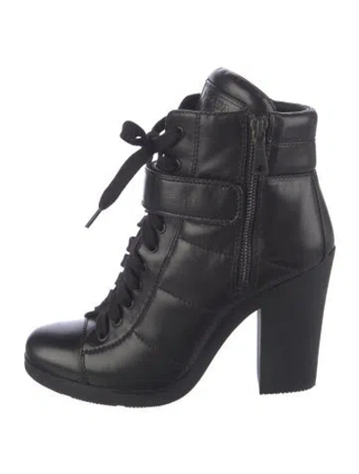 Pre-owned Prada Leather Lace-up Boots In Black