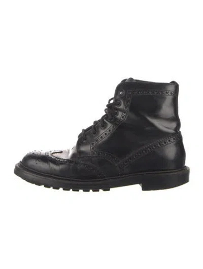 Pre-owned Prada Leather Lace-up Boots In Black