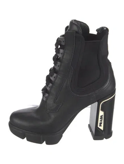 Pre-owned Prada Leather Lace-up Boots In Black