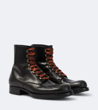 Prada Leather Lace-up Boots In Black