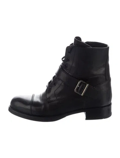 Pre-owned Prada Leather Lace-up Boots In Black