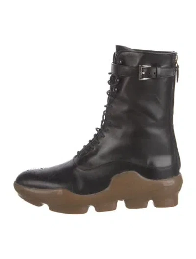 Pre-owned Prada Leather Lace-up Boots In Black