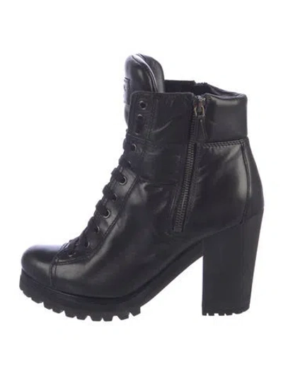 Pre-owned Prada Leather Lace-up Boots In Black