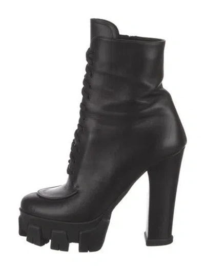 Pre-owned Prada Leather Lace-up Boots In Black