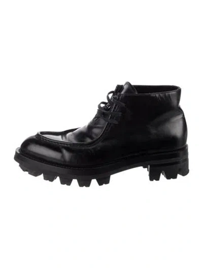 Pre-owned Prada Leather Lace-up Boots In Black