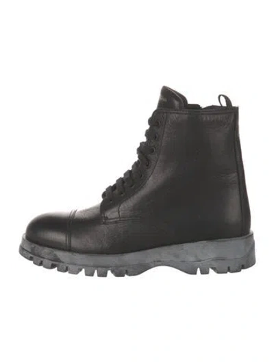 Pre-owned Prada Leather Lace-up Boots In Black