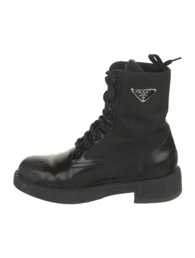 Pre-owned Prada Leather Lace-up Boots In Black