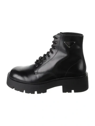 Pre-owned Prada Leather Lace-up Boots In Black