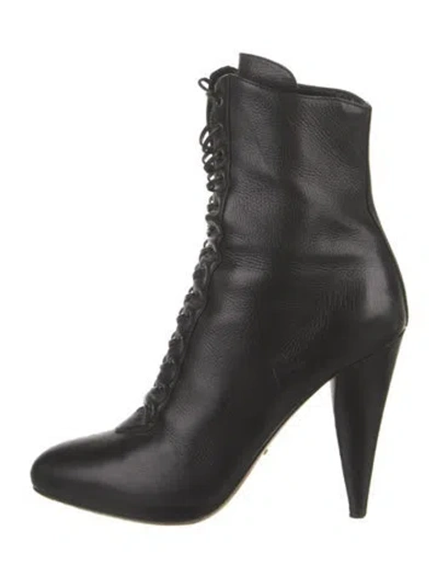 Pre-owned Prada Leather Lace-up Boots In Black
