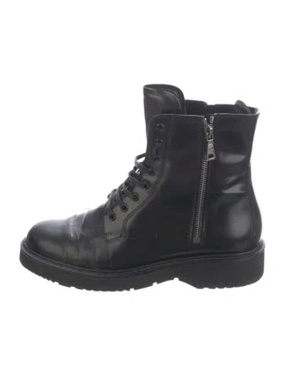 Pre-owned Prada Leather Lace-up Boots In Blue