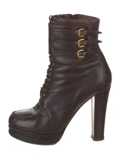 Pre-owned Prada Leather Lace-up Boots In Brown