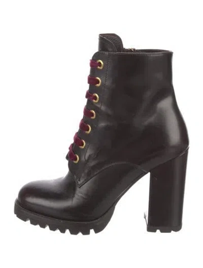 Pre-owned Prada Leather Lace-up Boots In Burgundy