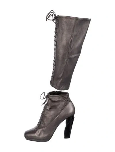 Pre-owned Prada Leather Lace-up Boots In Gray