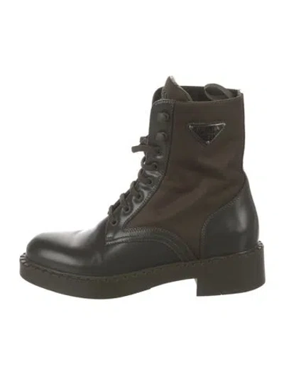 Pre-owned Prada Leather Lace-up Boots In Green