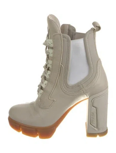 Pre-owned Prada Leather Lace-up Boots In Neutral
