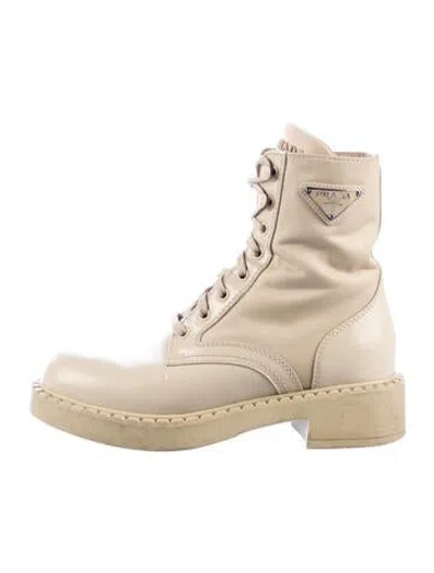 Pre-owned Prada Leather Lace-up Boots In Neutrals