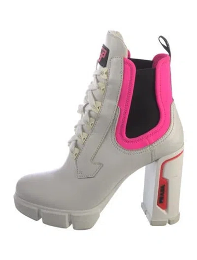 Pre-owned Prada Leather Lace-up Boots In Pink/white