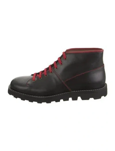 Pre-owned Prada Leather Lace-up Boots W/ Tags In Black