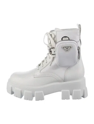 Pre-owned Prada Leather Lace-up Boots In White