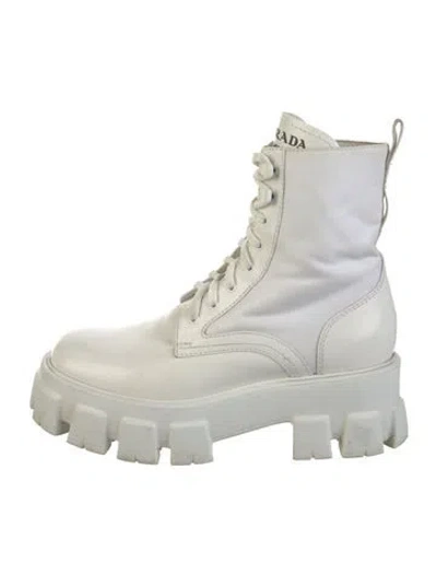 Pre-owned Prada Leather Lace-up Boots In White