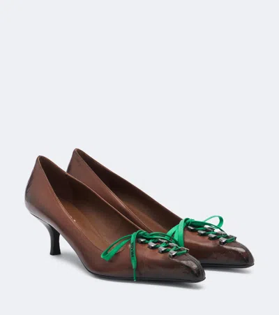 Prada Leather Pumps With Laces In Multi