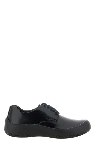 Prada Leather Lace-up Derby Shoes In Black