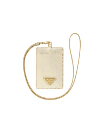 Prada Leather Lanyard Cardholder In Nude