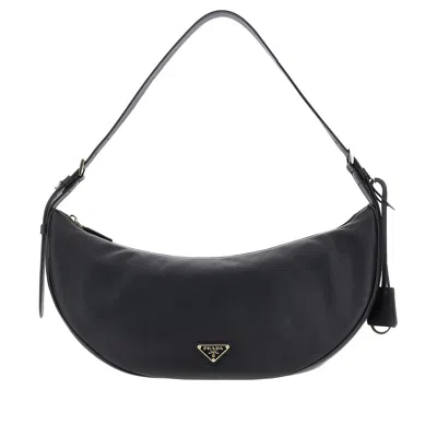 Prada Leather Large  Demi-lune Bag In Black