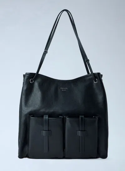 Prada Leather Large Route Tote Bag In Black