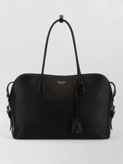Prada Leather Large Shopping Bag Detachable Strap In Black