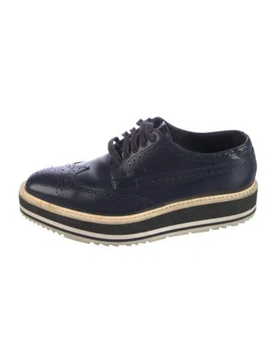 Pre-owned Prada Leather Lasercut Accents Athletic Sneakers In Blue