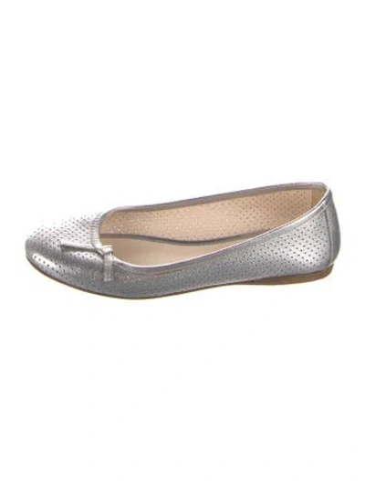 Pre-owned Prada Leather Lasercut Accents Ballet Flats In Silver