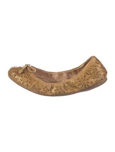 Pre-owned Prada Leather Lasercut Accents Ballet Flats In Yellow