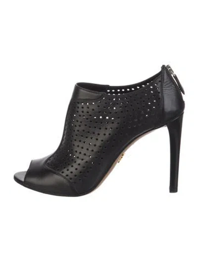 Pre-owned Prada Leather Lasercut Accents Boots In Black