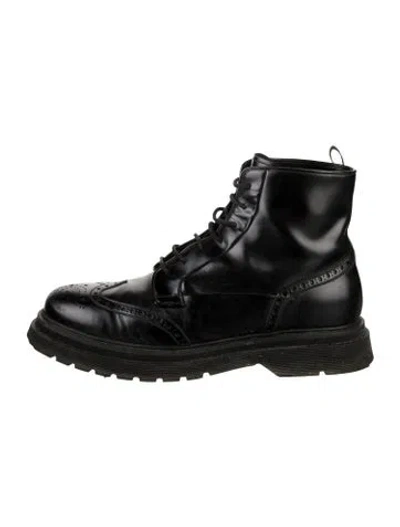 Pre-owned Prada Leather Lasercut Accents Boots In Black
