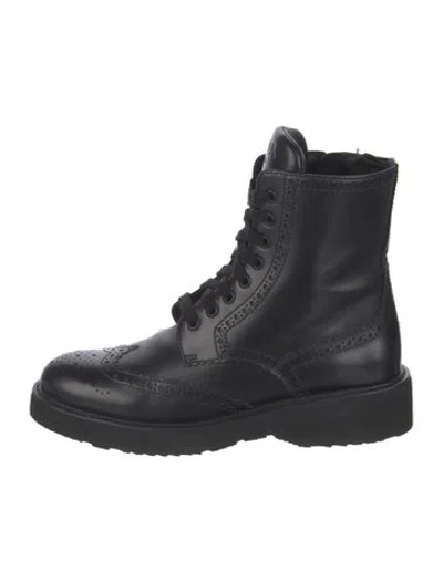 Pre-owned Prada Leather Lasercut Accents Boots In Blue