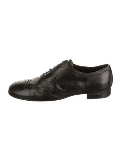 Pre-owned Prada Leather Lasercut Accents Brogues In Black