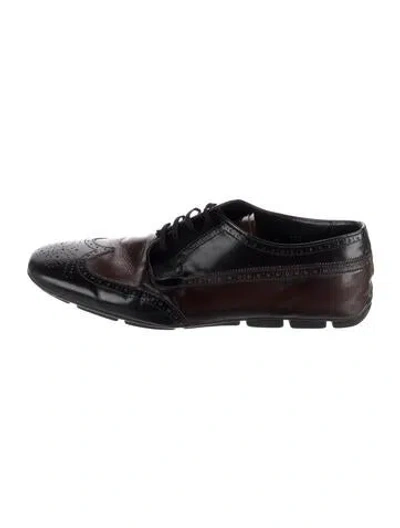 Pre-owned Prada Leather Lasercut Accents Brogues In Black/brown