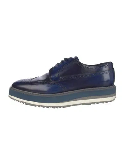 Pre-owned Prada Leather Lasercut Accents Brogues In Blue