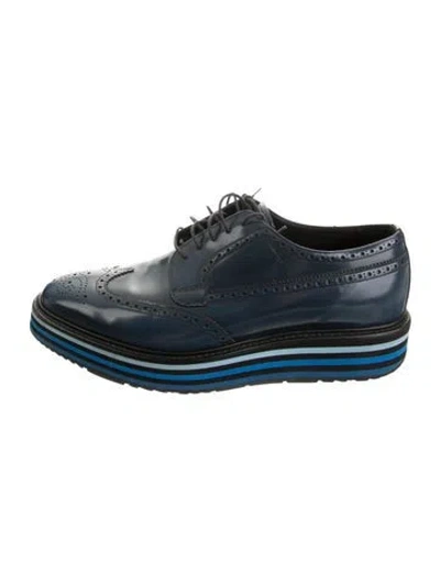 Pre-owned Prada Leather Lasercut Accents Brogues In Blue