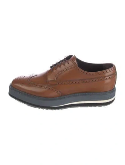 Pre-owned Prada Leather Lasercut Accents Brogues In Brown